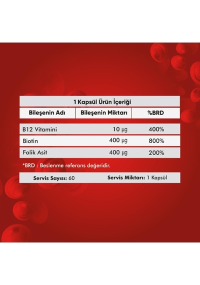 Voop B12 Biotin ve Folik Asit İçeren Takviye Edici Gıda 60 Kapsül