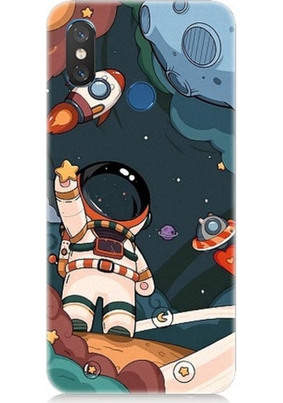 Xiaomi Mi 8 Uyumlu Sevimli Astronot Uzay Macerası Desenli Silikon Kılıf
