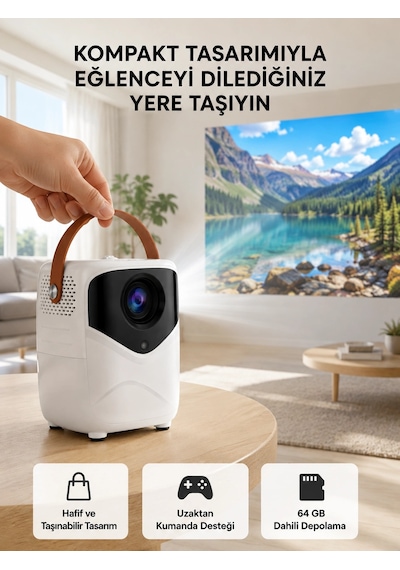 Mey İthalat Mini Akıllı Projektör - 1080p Full Hd, 64gb Depolama, 2gb Ram, Uzaktan Kumanda Destekli Yeni Nesil
