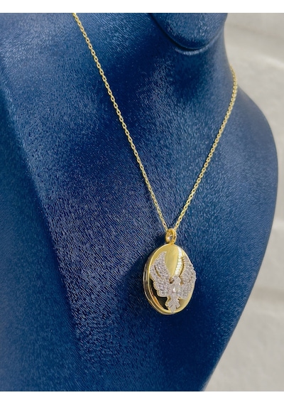 Gold Renk Kapaklı Alya Model Kadın Gümüş Kolye - Alya Kolyesi Gümüş