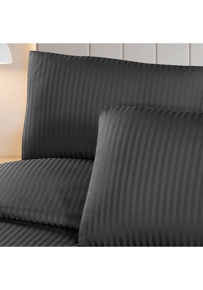 Linestyle Çift Kişilik %100 Pamuk Saten 90 Tel Nevresim Seti Antrasit 3 Parça