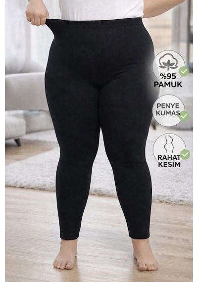 Büyük Beden Ağlı Penye Tayt Extra Büyük Beden , Rahat Kalıp,yüksek Bel. SiYAH