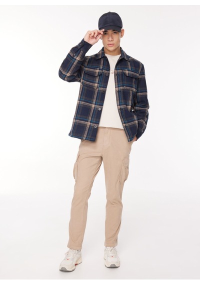 Wrangler Erkek Loose Fit Lacivert Ekose Ceket - W232406410