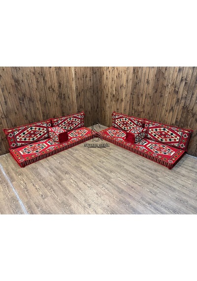 Turkıshrug Kıngdom Yörük - Kilim Şark Köşesi, Yer Minderi Takımı 28 Dansit Sert Süngerli 4 Parça Kırmızı