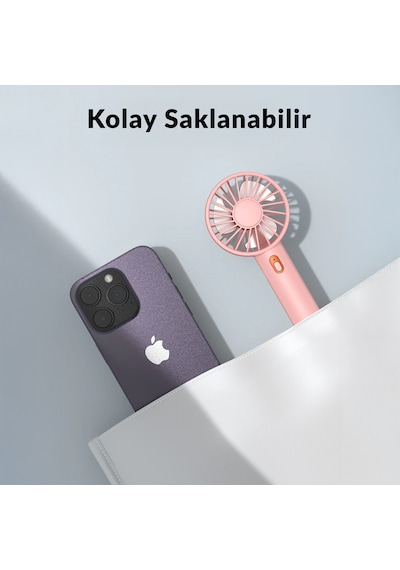Warmco K30 Taşınabilir Şarjlı Mini El Vantilatörü 1800mah 3 Kademeli Standlı Soğutucu Fan Pembe