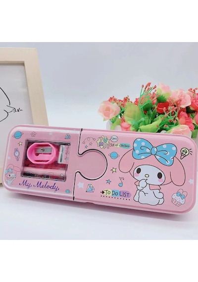 Kawaii Sanrio My Melody Metal Kalem Kutusu Kırtasiye Seti Cinnamoroll Kuromi Kalemlik Hediye Seti Pembe