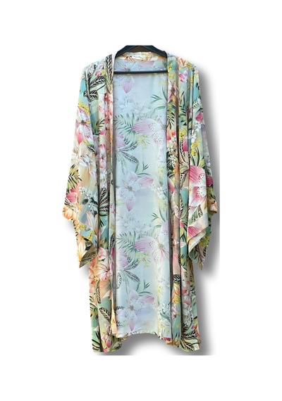 Lila Mare Çiçekli Kelebekli Kimono Renkli Renkli