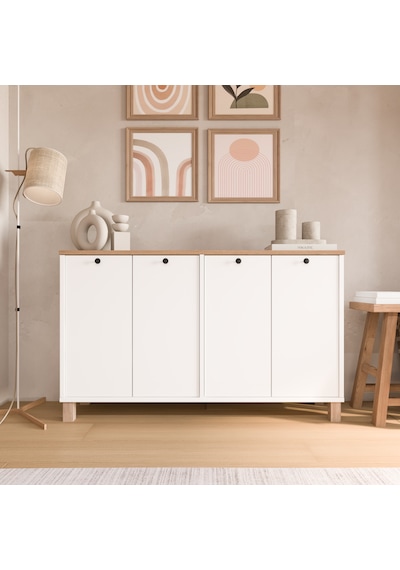 Robin Home Alaska Konsol 4 Kapaklı Ahşap Ayaklı 120cm Sepet-beyaz Beyaz