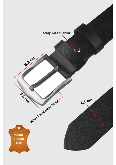 Rizzup Siyah %100 Hakiki Deri Kemer Kısaltılabilir Spor Kot & Günlük Kemer 2602661