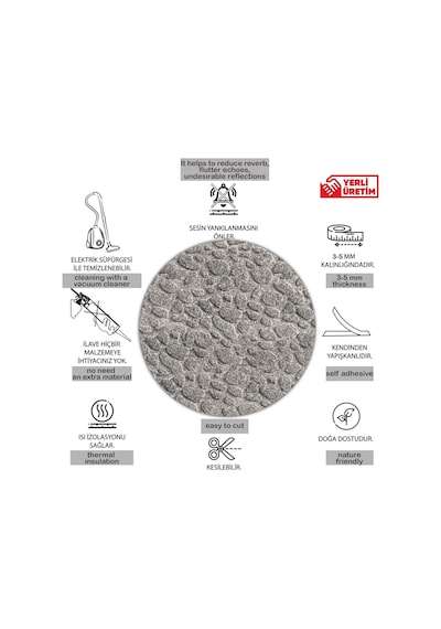 Tink 3d Kendinden Yapışkanlı Akustik Keçe Panel Leopar Desenli 52x98 Cm 2 Adet 1 M² Gri