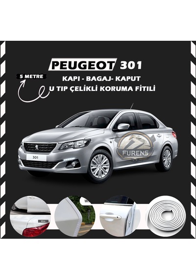 Peugeot 301 Oto Araç Kapı Koruma Fitili 5metre Parlak Beyaz Renk
