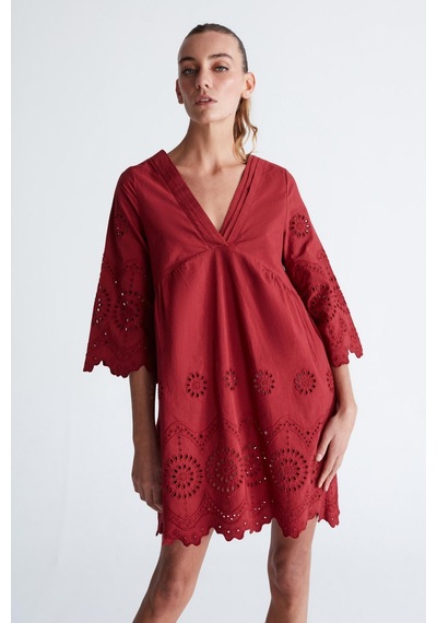 Peraluna Hiromi Dress %100 Pamuk 3/4 Kol Diz Hizası Yazlık Kadın Elbise Magenta-magenta Yeşil