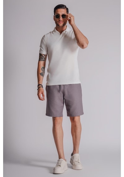 Braccas Erkek Yandan Cepli Beli Lastikli Keten Dokulu Relaxed Fit Jogger Şort Antrasit Antrasit
