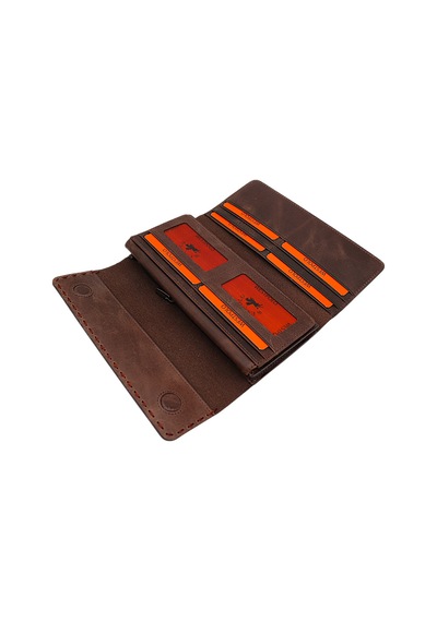 Westpolo Malone Unisex Hakiki Eskitme Deri Telefon Bölmeli El Portföyü Cüzdan - Kapuçino Taba