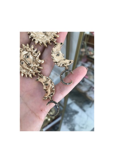 Güneş & Ay Model Küpe Altın