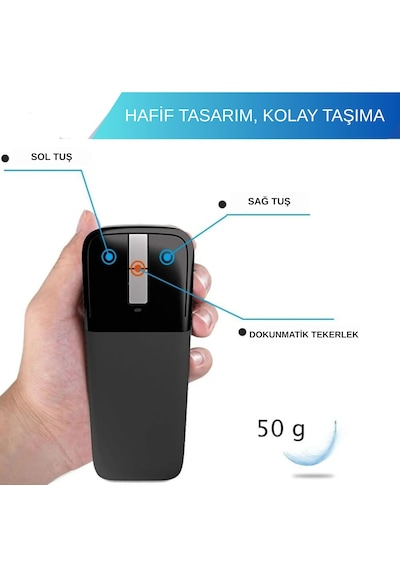 Hpytech Arc Touch Katlanabilir Mouse-dokunmatik Kaydırma, Kavisli Esnek Tasarım-bluetrack Yüksek Hassasiyet, Taşınabilir Şık Mouse