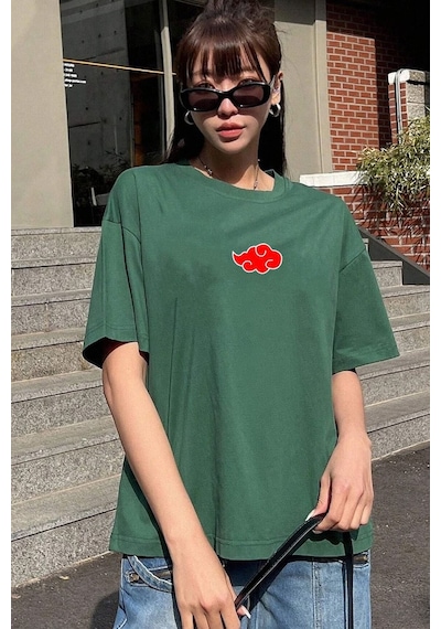 Unisex Ninja Akatsuki Baskılı T-shirt Yeşil