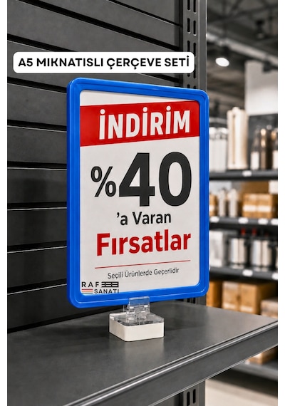 A5 Mıknatıs Tutuculu Fiyatlık Etiketlik Dikey Yatay Ve Bilgilendirme Çerçevesi Mavi
