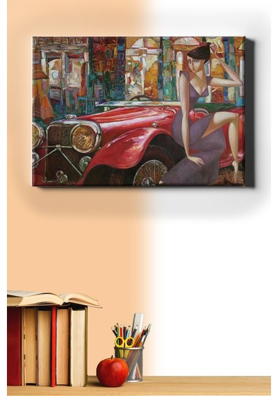 Webstyle Sayılarla Boyama Seti Kasnaklı Kırmızı Arabal Ve Kadın 60 X 75 Cm