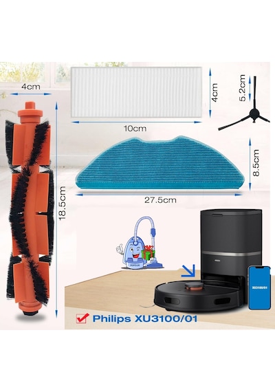 Philips Homerun 3000 Serisi Xu3000/01 Xu3000/02 Uyumlu Yedek Parça Seti Robot Süpürge