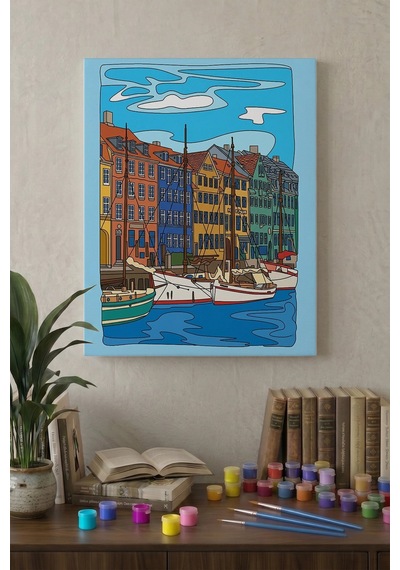 Kanal Manzaralı Mandala Ahşap Boyama Seti 40x50 Cm