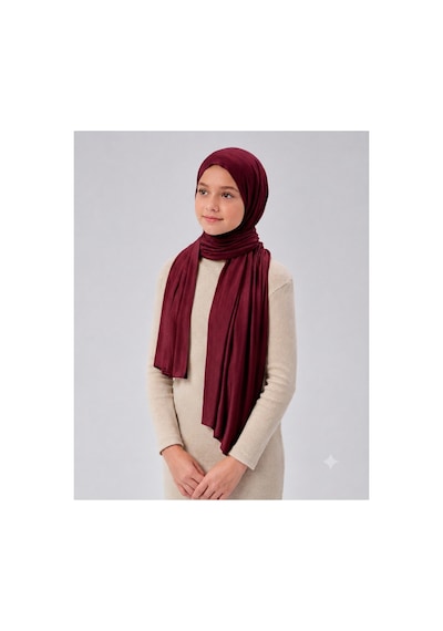 Sonbaharmoda Kız Çocuk Penye Şal, Viskon Likralı, 60x150 Cm, 10-12 Yaş, Tesettür Şal. Bordo