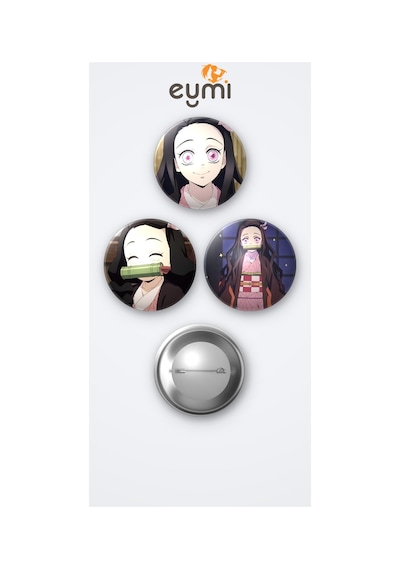 Demon Slayer İblis Keser Nezuko Kamado 3'lü Metal Rozet Seti 58mm İğneli Buton Çanta Yaka Rozeti Çok Renkli