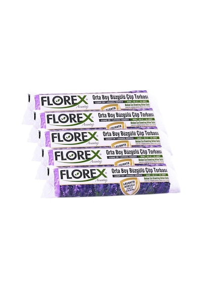 Florex 40 Litre Büzgülü Lavanta Kokulu Çöp Torbası Poşeti / 55 x 60 CM - 10 Adetlik 5 Rulo