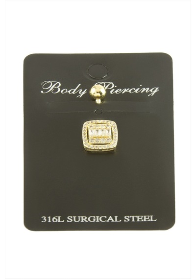 Kare - 450 - Baget Taşlı Göbek Piercing 1 - Csmo-tex - Adet Sarı