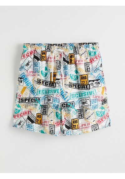 Lcw Swımwear Beyaz Kısa Boy Desenli Erkek Deniz Şortu
