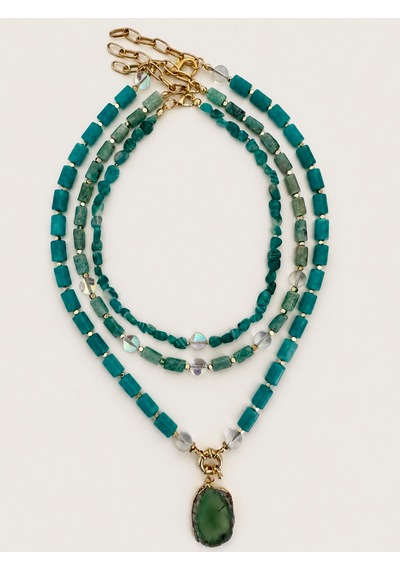 El Yapımı Amazonit Doğal Taş Kolye Seti Mavi - Yeşil