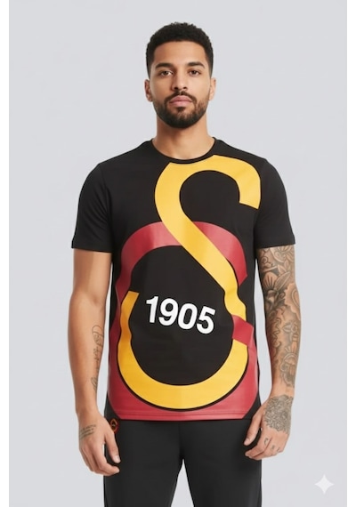 Gsstore Galatasaray Lisanslı Büyük Logolu T-shirt Bayrak Hediyeli Siyah
