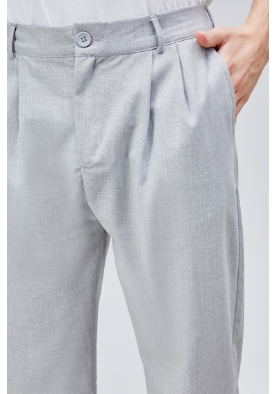 HLT Jeans Erkek Gri Çift Pileli Rahat Kesim Beli Lastikli Bol Paça Baggy Pantolon Albert-1990 Gri