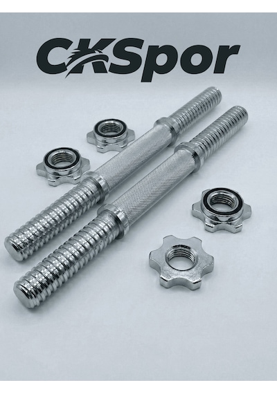 Ckspor 2 Adet 35 Cm Krom Dumbbell Barı Seti - Yıldız Vidalı Çelik Ağırlık Barı 20 Mm Çap - Çiftli Profesyonel Dambıl Barı