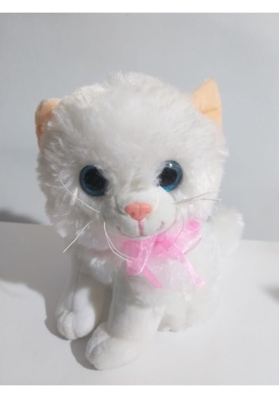 Oyuncak Pelüş Miyavlayan Kedi Papyonlu 30 Cm Beyaz