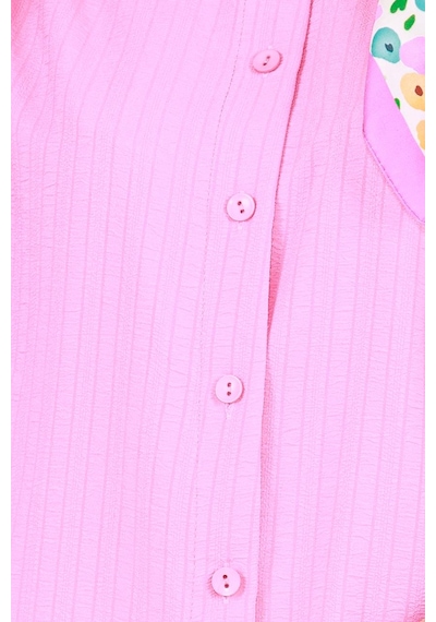 Sevitli Bol Kesim Yırtmaçlı Gömlek-pembe-3984-pembe Pembe