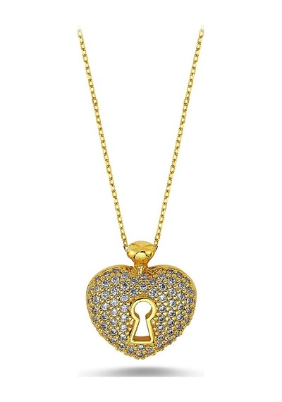 Anahtar Model Zirkon Taşlı Kalp Kolye