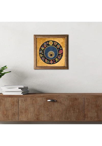 Pinecone Nazar Boncuğu Taş Duvar Tablosu - Ahşap Çerçeveli Taş Tablo - 25x25 Cm - Dekoratif Duvar Sanatı - Modern