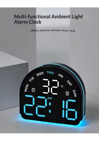 Led Dijital Alarm Saati Sıcaklık Tarih Gün Göstergeli Ortam Aydınlatmalı Çift Ekranlı Masa Saati Gece Lambası Usb Ve Pil Mavi