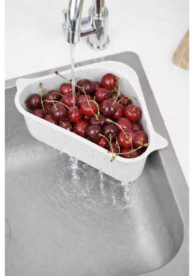 Vantuzlu Üçgen Lavabo Süzgeci Mutfak Evye Köşe Süzgeci Beyaz Plastik Diğer