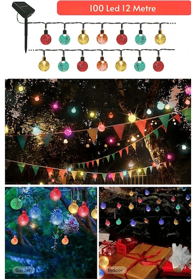 Technosmart 100 Ledli 8 Modlu Solar Kristal Top Rgb Işık Bahçe Aydınlatma Dekorasyon Güneş Enerji