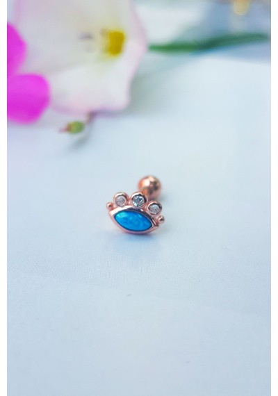 Tekli Blue Eye Gümüş Piercing Küpe-6854 Gümüş