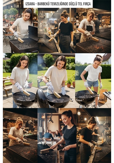 6 Sıra Ahşap Saplı Tel Fırça Boya Öncesi Mangal Barbekü Metal Temizleme Fırçası
