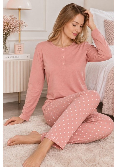 Gd Goldoremi Kadın Mevsimlik Rahat Kalıp Uzun Kollu Pijama Takım SOMON