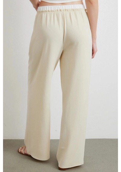 Meine Liebe Unterwäsche Bel Bantlı Wide Leg Rahat Pantolon Krem