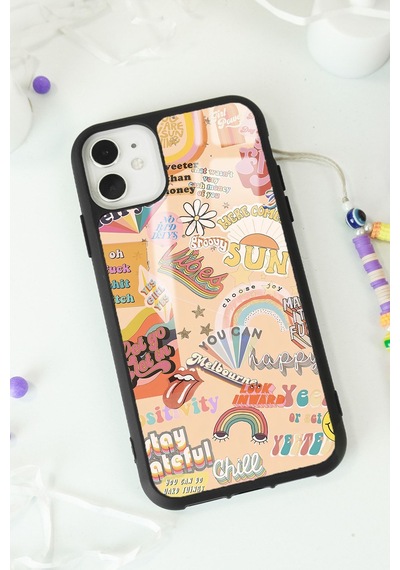 Apple Uyumlu iPhone 11 Vintage Sticker Tasarımlı Glossy Telefon Kılıfı Çok Renkli