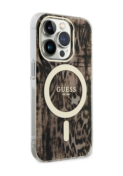 Apple Uyumlu iPhone 14 Pro Kılıf Guess Magsafe Şarj Özellikli Leopar Desenli Kapak