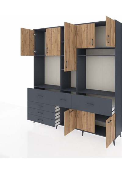 Hyperion Dolap 10 Raflı 6 Çekmeceli 8 Kapaklı 220x44x243 Antrasit-çam/antrasit Çok Renkli Hyperion Dolap 10 Raflı 6 Çekmeceli 8 Kapaklı 220x44x243 Antrasit-çam/antrasit Çok Renkli