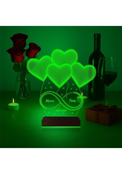 Luvivia Kalp Sevgiliye Hediye Kişiye Özel 3d Lamba - Masa Gece Lambası V34