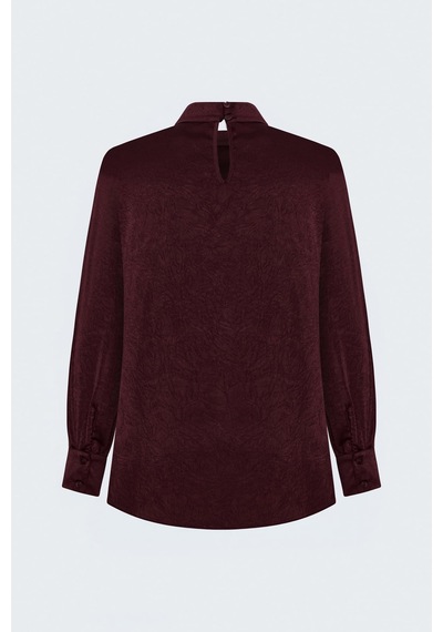 Sateen Uzun Kollu Bluz - Bordo-137849